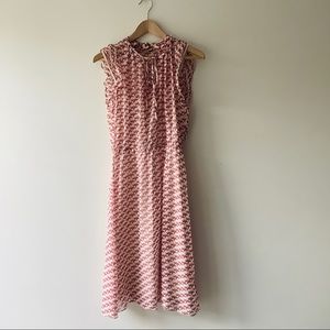 Red bird print 100% silk dress